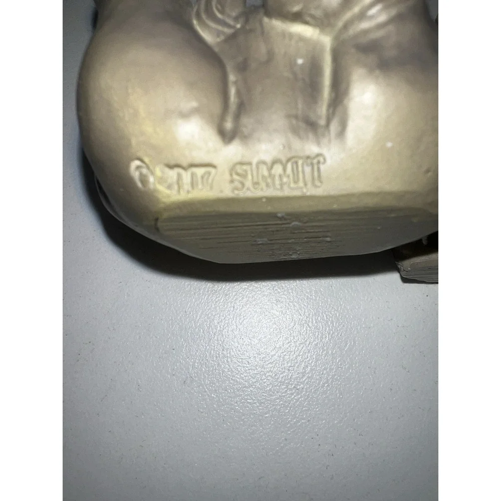 Hand Carved Mini Lucky Elephant Figurine Trunk Raised 3 Inch Gray 2007 Signed‎